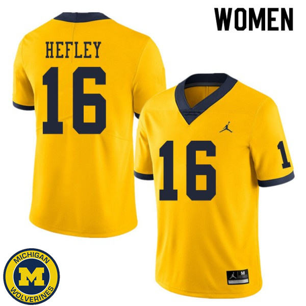 Womens Michigan Wolverines #16 Ren Hefley Yellow Football Jersey